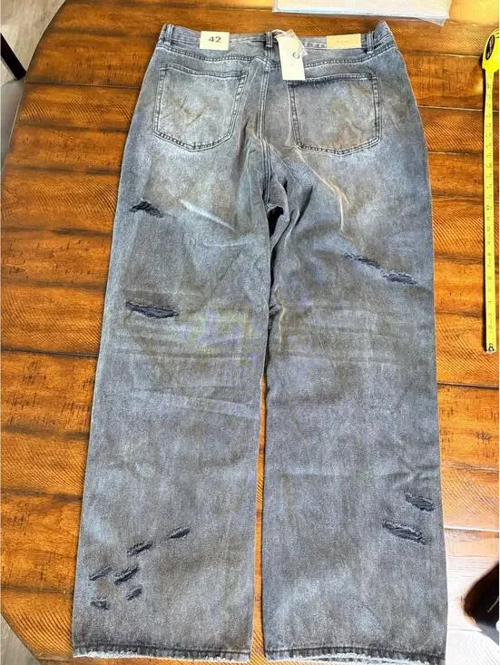 MNML Men's Ultra Baggy Thrashed Denim Jeans - Black Size 42 - Picture 3 of 6